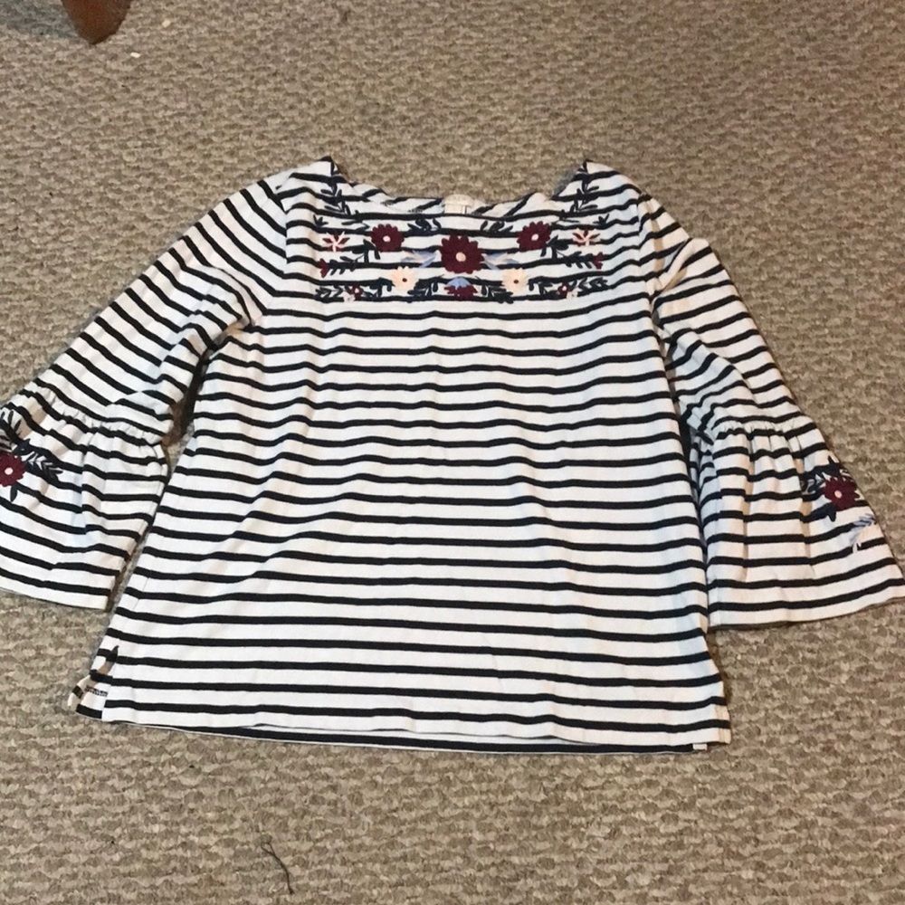 J. Crew Floral Bell Sleeves Striped Blouse